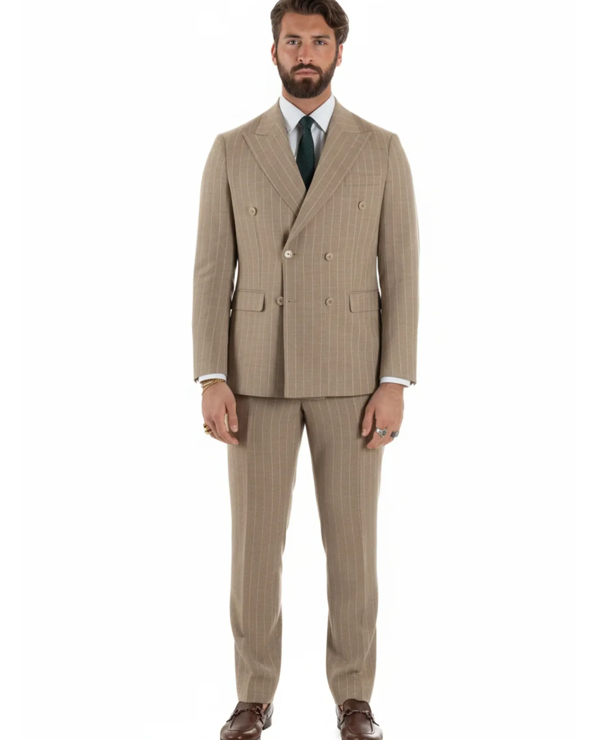 Abito uomo doppiopetto vestito gessato sartoriale rigato beige GIOSAL-AE1215A