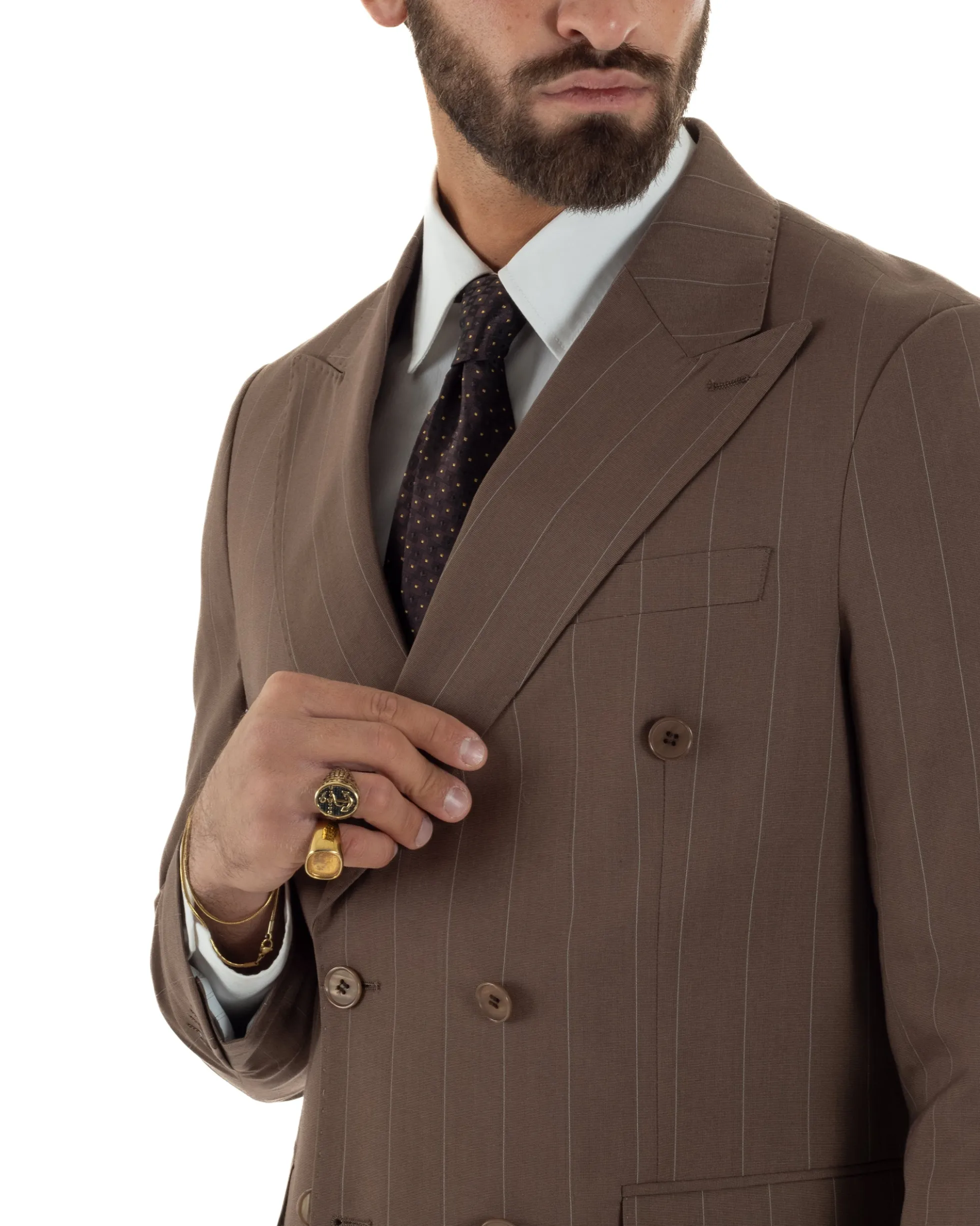 Abito uomo doppiopetto vestito gessato sartoriale rigato sottile marrone GIOSAL-AE1240A