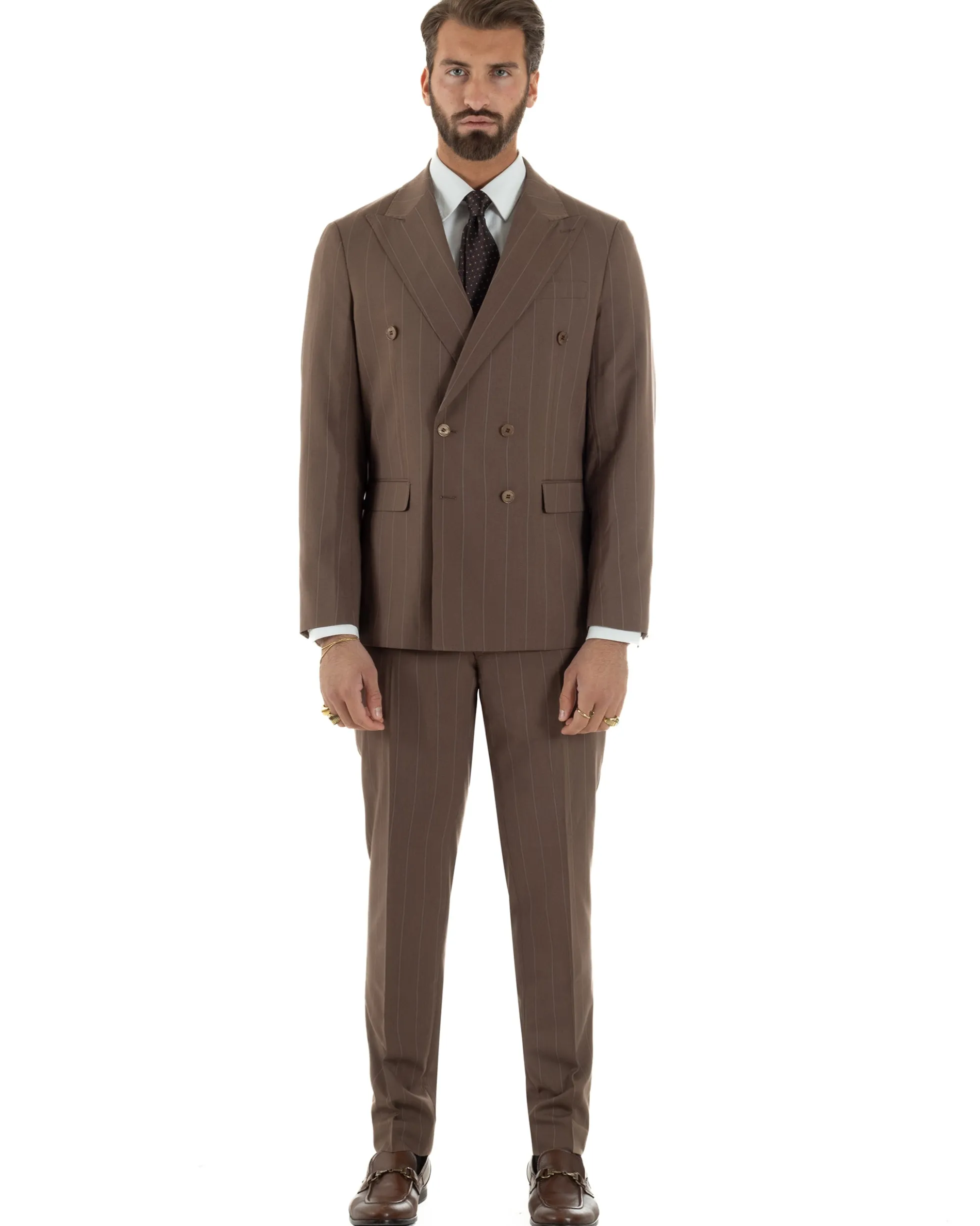 Abito uomo doppiopetto vestito gessato sartoriale rigato sottile marrone GIOSAL-AE1240A