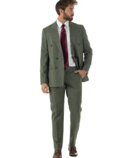 Abito uomo doppiopetto vestito gessato sartoriale rigato verde GIOSAL-AE1230A