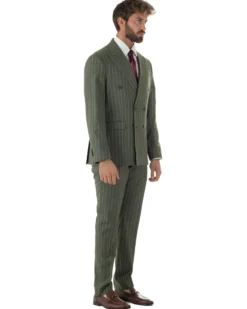 Abito uomo doppiopetto vestito gessato sartoriale rigato verde GIOSAL-AE1230A
