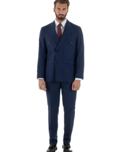 Abito uomo doppiopetto vestito gessato sartoriale rigato sottile blu GIOSAL-AE1241A