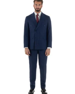 Abito uomo doppiopetto vestito gessato sartoriale rigato sottile blu GIOSAL-AE1241A