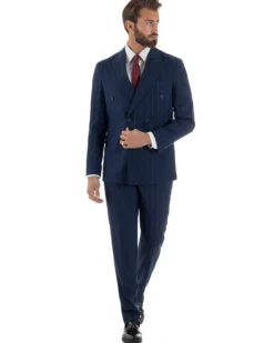 Abito uomo doppiopetto vestito gessato sartoriale rigato sottile blu GIOSAL-AE1241A