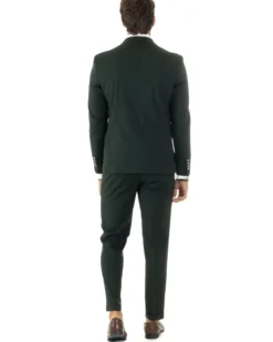 Abito Uomo Doppiopetto Vestito Completo Rigato Giacca Pantaloni Bottoni Metallo Fantasia Gessata Verde AE1089A