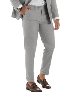 Abito Uomo Doppiopetto Vestito Completo Rigato Giacca Pantaloni Bottoni Metallo Fantasia Gessata Grigio AE1132A