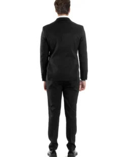 Abito Uomo Doppiopetto Vestito Completo Giacca Rever In Raso Pantaloni Smoking Nero AE1051A