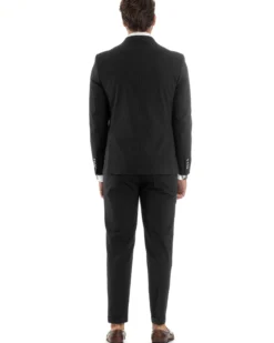 Abito Uomo Doppiopetto Vestito Completo Rigato Giacca Pantaloni Bottoni Metallo Fantasia Gessata Nero AE1103A