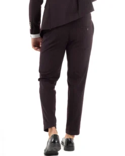 Abito Uomo Doppiopetto Vestito Completo Rigato Giacca Pantaloni Bottoni Metallo Fantasia Gessata Bordeaux AE1102A