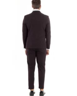 Abito Uomo Doppiopetto Vestito Completo Rigato Giacca Pantaloni Bottoni Metallo Fantasia Gessata Bordeaux AE1102A