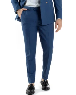Abito Uomo Doppiopetto Vestito Completo Giacca Pantaloni Bottoni Metallo Blu Melangiato AE1056A