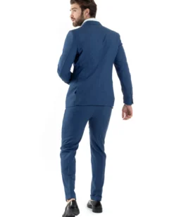 Abito Uomo Doppiopetto Vestito Completo Giacca Pantaloni Bottoni Metallo Blu Melangiato AE1056A