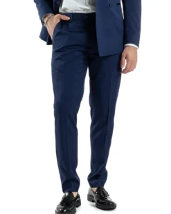 Abito Uomo Doppiopetto Vestito Completo Giacca Rever In Raso Pantaloni Smoking Blu AE1050A