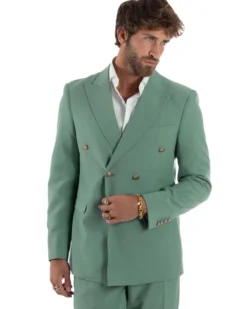 Abito Uomo Doppiopetto Vestito Completo Giacca Pantaloni Bottoni Metallo Verde Salvia AE1162A