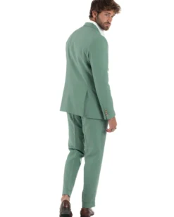Abito Uomo Doppiopetto Vestito Completo Giacca Pantaloni Bottoni Metallo Verde Salvia AE1162A