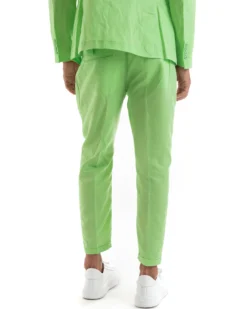 Abito Uomo Doppiopetto Vestito Lino Completo Giacca Pantaloni Tinta Unita Verde Acido Elegante Sartoriale Cerimonia GIOSAL-OU2133A