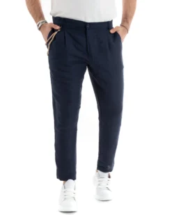 Abito uomo doppiopetto vestito sartoriale lino blu GIOSAL-OU2331A
