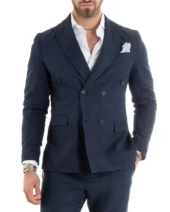 Abito uomo doppiopetto vestito sartoriale lino blu GIOSAL-OU2331A