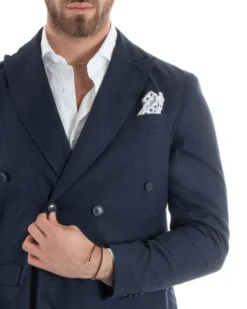 Abito uomo doppiopetto vestito sartoriale lino blu GIOSAL-OU2331A