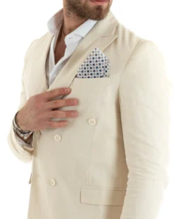 Abito uomo doppiopetto vestito sartoriale lino beige GIOSAL-OU2329A