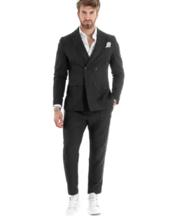 Abito uomo doppiopetto vestito sartoriale lino nero GIOSAL-OU2332A