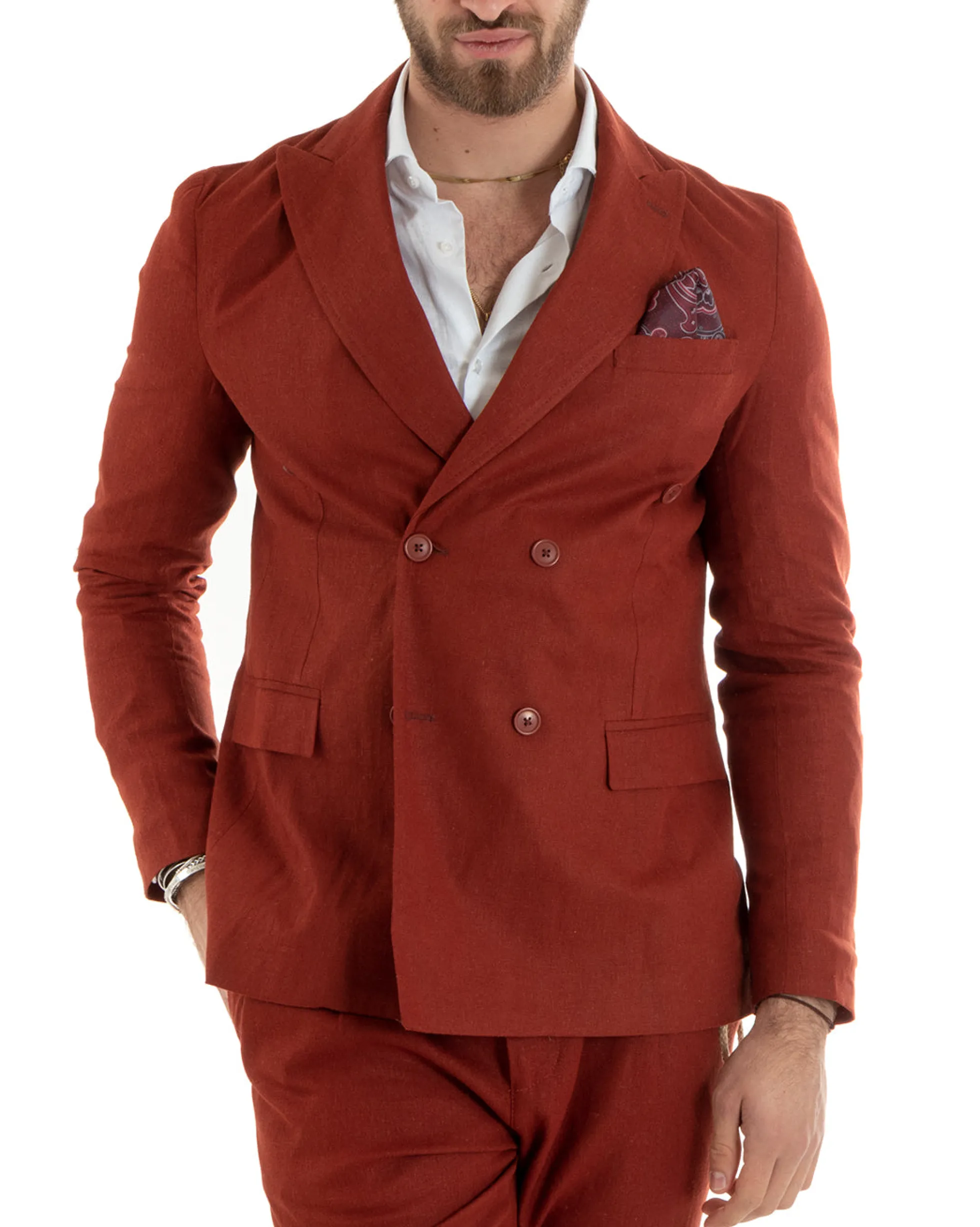 Abito uomo doppiopetto vestito sartoriale lino mattone GIOSAL-OU2335A