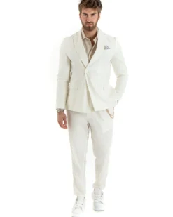Abito uomo doppiopetto vestito sartoriale lino panna GIOSAL-OU2333A