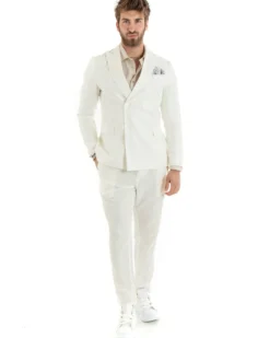 Abito uomo doppiopetto vestito sartoriale lino panna GIOSAL-OU2333A