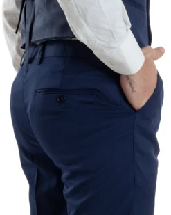 Abito Uomo Monopetto Cerimonia Rever Raso Lucido Vestito 3 Pezzi Panciotto Completo Sposo Panciotto Plastron Blu AE1144A