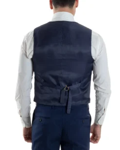 Abito Uomo Monopetto Cerimonia Rever Raso Lucido Vestito 3 Pezzi Panciotto Completo Sposo Panciotto Plastron Blu AE1144A