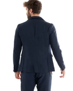 Abito Uomo Monopetto Completo Lino Sartoriale Giacca Pantaloni Blu GIOSAL-OU2324A