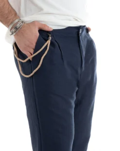 Abito Uomo Monopetto Completo Lino Sartoriale Giacca Pantaloni Blu GIOSAL-OU2324A