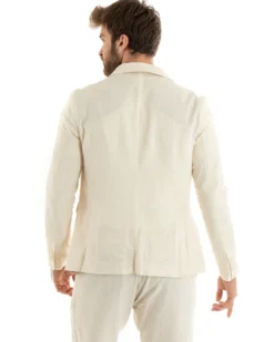 Abito Uomo Monopetto Completo Lino Sartoriale Giacca Pantaloni Beige GIOSAL-OU2322A