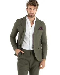 Abito Uomo Monopetto Completo Lino Sartoriale Giacca Pantaloni Verde GIOSAL-OU2323A