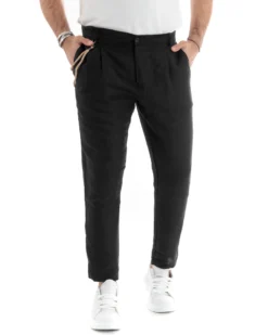 Abito Uomo Monopetto Completo Lino Sartoriale Giacca Pantaloni Nero GIOSAL-OU2325A