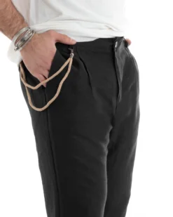 Abito Uomo Monopetto Completo Lino Sartoriale Giacca Pantaloni Nero GIOSAL-OU2325A