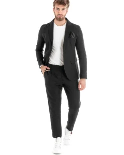 Abito Uomo Monopetto Completo Lino Sartoriale Giacca Pantaloni Nero GIOSAL-OU2325A