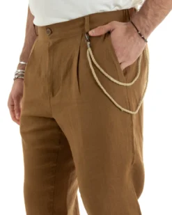 Abito Uomo Monopetto Completo Lino Sartoriale Giacca Pantaloni Camel GIOSAL-OU2327A
