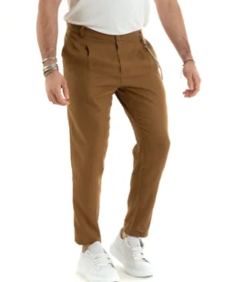 Abito Uomo Monopetto Completo Lino Sartoriale Giacca Pantaloni Camel GIOSAL-OU2327A