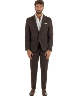 Abito uomo monopetto completo giacca pantaloni slim fit marrone GIOSAL-AE1255A