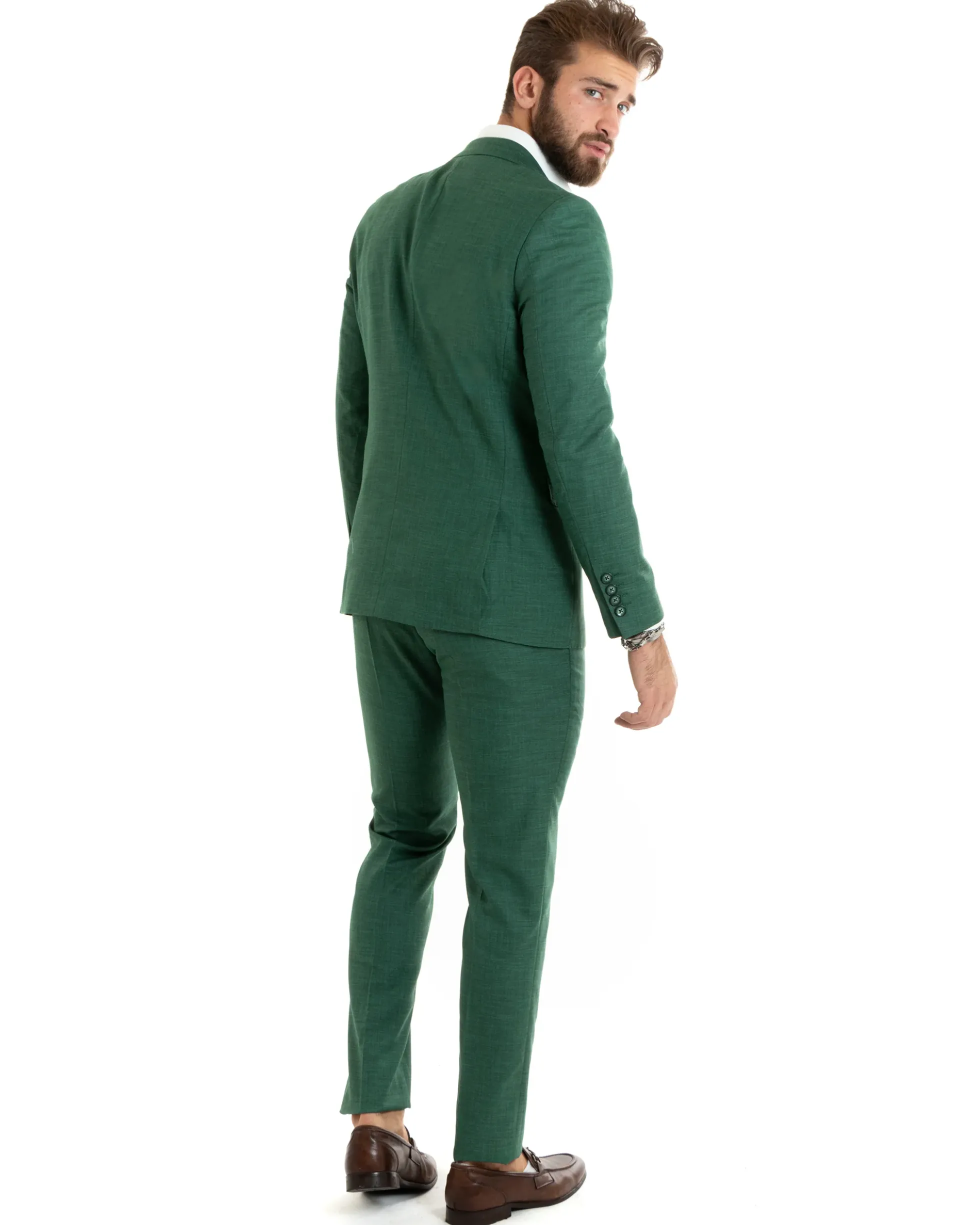 Abito uomo monopetto completo viscosa giacca pantaloni verde melangiato GIOSAL-OU2427A