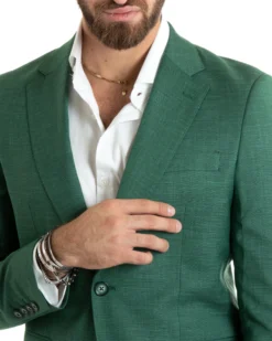 Abito uomo monopetto completo viscosa giacca pantaloni verde melangiato GIOSAL-OU2427A