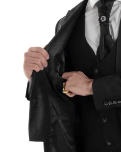 Abito Uomo Monopetto Damascato Vestito 3 Pezzi Completo Panciotto Sposo Plastron Nero AE1130A