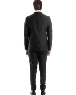 Abito Uomo Monopetto Damascato Vestito 3 Pezzi Completo Panciotto Sposo Plastron Nero AE1130A