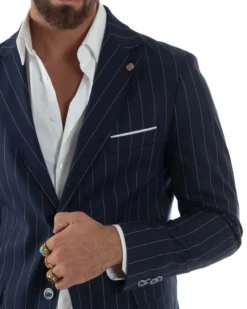 Abito Uomo Monopetto Gessato Sartoriale Rigato Blu Over-D OC1F2W5A03
