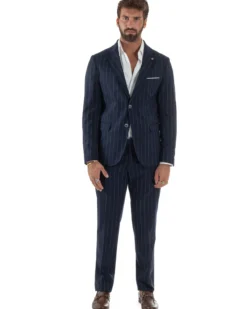Abito Uomo Monopetto Gessato Sartoriale Rigato Blu Over-D OC1F2W5A03