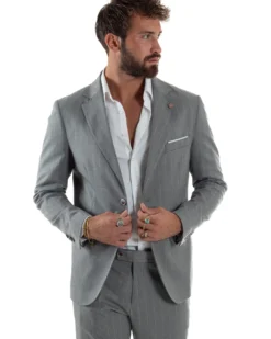 Abito Uomo Monopetto Gessato Sartoriale Rigato Grigio Over-D OC1F2W5A03