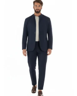 Abito uomo monopetto giacca coreana pantaloni abbottonatura allungata blu GIOSAL-AE1219A