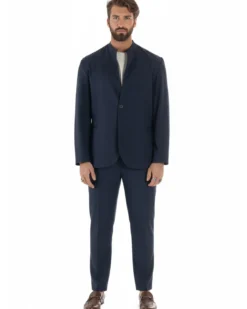 Abito uomo monopetto giacca coreana pantaloni abbottonatura allungata blu GIOSAL-AE1219A