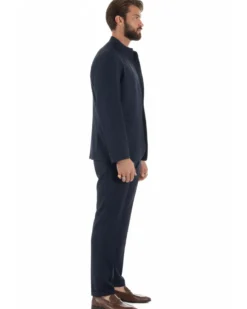 Abito uomo monopetto giacca coreana pantaloni abbottonatura allungata blu GIOSAL-AE1219A